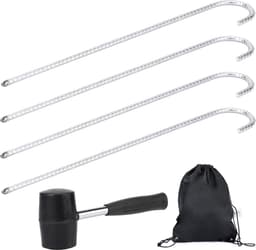 SnelShoppen - Set van 4 Grondankers 42 cm - Grondhaken, Tentpinnen voor Beveiligde Bevestiging - Roestvrij Staal, Inclusief Rubber Hamer & Tas voor Ca — thumbnail 1