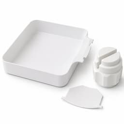 Bobypet - Wasmachine afvoerbak - Afvoerbak voor voorlader - Met dekselopener en geleidingslamellen - 3-delige set - Voor kelder, appartement, stacaravan en garage - 17,8 x 17,8 x 5 cm - Wit — thumbnail 1