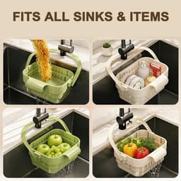 Spoelbakorganizer set van 2 - wit en groen - uittrekbaar en opvouwbaar - ruimtebesparend voor woning en camping - ShopVlot — thumbnail 4