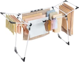 Wasrek Opvouwbaar droogrek 52,5 x 173 x 96,5 cm wit Grote droogruimte met sokkenclips Stevig en duurzaam metalen frame Geen montage nodig direct te gebruiken Geschikt voor balkon badkamer en wasruimte — thumbnail 3