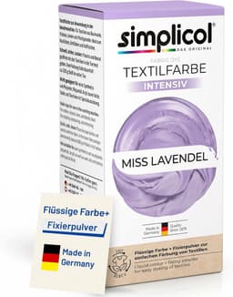 Simplicol Textielverf Intensief Miss Lavendel – Wasmachine Textielverf – 150 ml Vloeibare Verf + 400 g Fixeerpoeder met Zout – Kleding & Stoffen Verven – Tot 600 g Textiel — thumbnail 1
