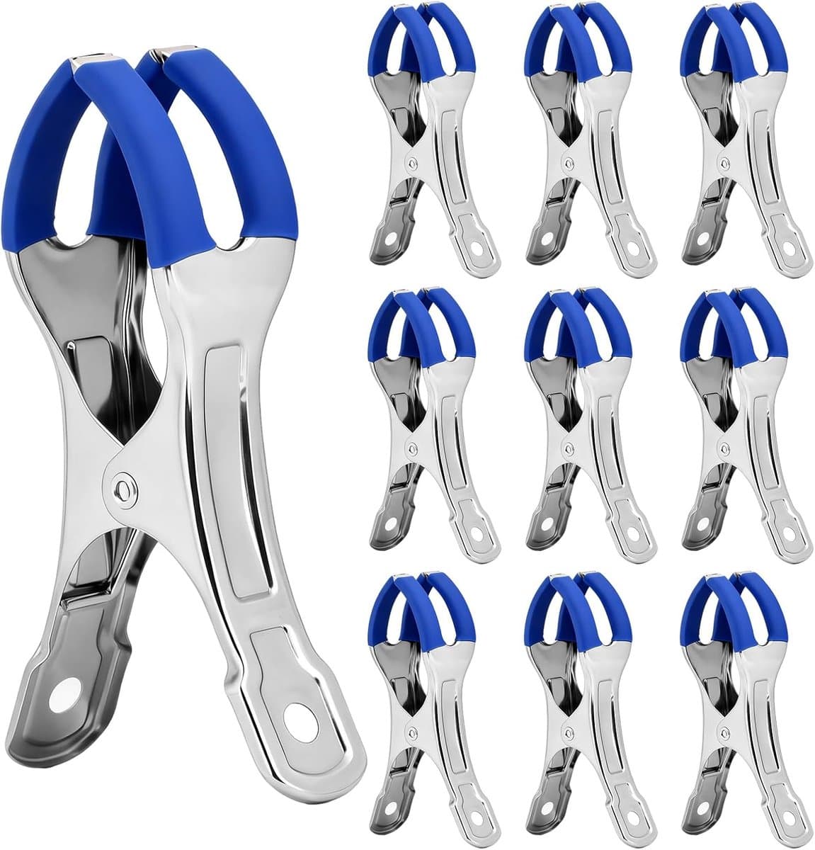 10-pack - Wasknijpers - Metalen veerklemmen - Meubelklemmen - Windbestendige, sterke klemmen - Multifunctioneel - Roestvrij staal - Geschikt voor waslijnen buiten, strandstoelen, tafelkleden en kleding - 11*2,4*5,8 cm - Blauw — afbeelding 1