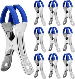 10-pack - Wasknijpers - Metalen veerklemmen - Meubelklemmen - Windbestendige, sterke klemmen - Multifunctioneel - Roestvrij staal - Geschikt voor waslijnen buiten, strandstoelen, tafelkleden en kleding - 11*2,4*5,8 cm - Blauw — thumbnail 1