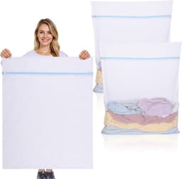 SnelShoppen - 2 Stuks Wasnet Groot 90x110cm - Herbruikbare Waszak met Rits voor Kleding, Shirts, Sweaters, Jas, Broeken - Waskorf voor Wasmachine - Wi — thumbnail 1