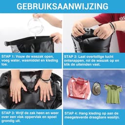 Waszak Draagbaar Zwart van Tilcore - Ideaal voor kamperen, backpacken en on-the-go schone kleding - Compact, lichtgewicht zonder klep reizen wasoplossing — thumbnail 3