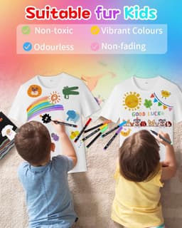 40 textielstiften, wasmachinebestendig, textielverfstiften, 40 kleuren, textielverf voor jongens en meisjes, stofkleur textielmerk voor T-shirt, stoffen zakken, hoeden, boodschappentas — thumbnail 2