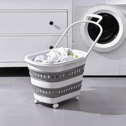 Wasmand Opvouwbaar - Wasbox met Wielen - Opbergmand - 45L - 61x40x38 cm - met Handgrepen - Ademend - Laundry Basket - Voor Badkamer Kleine Ruimtes en Studentenkamer — thumbnail 3