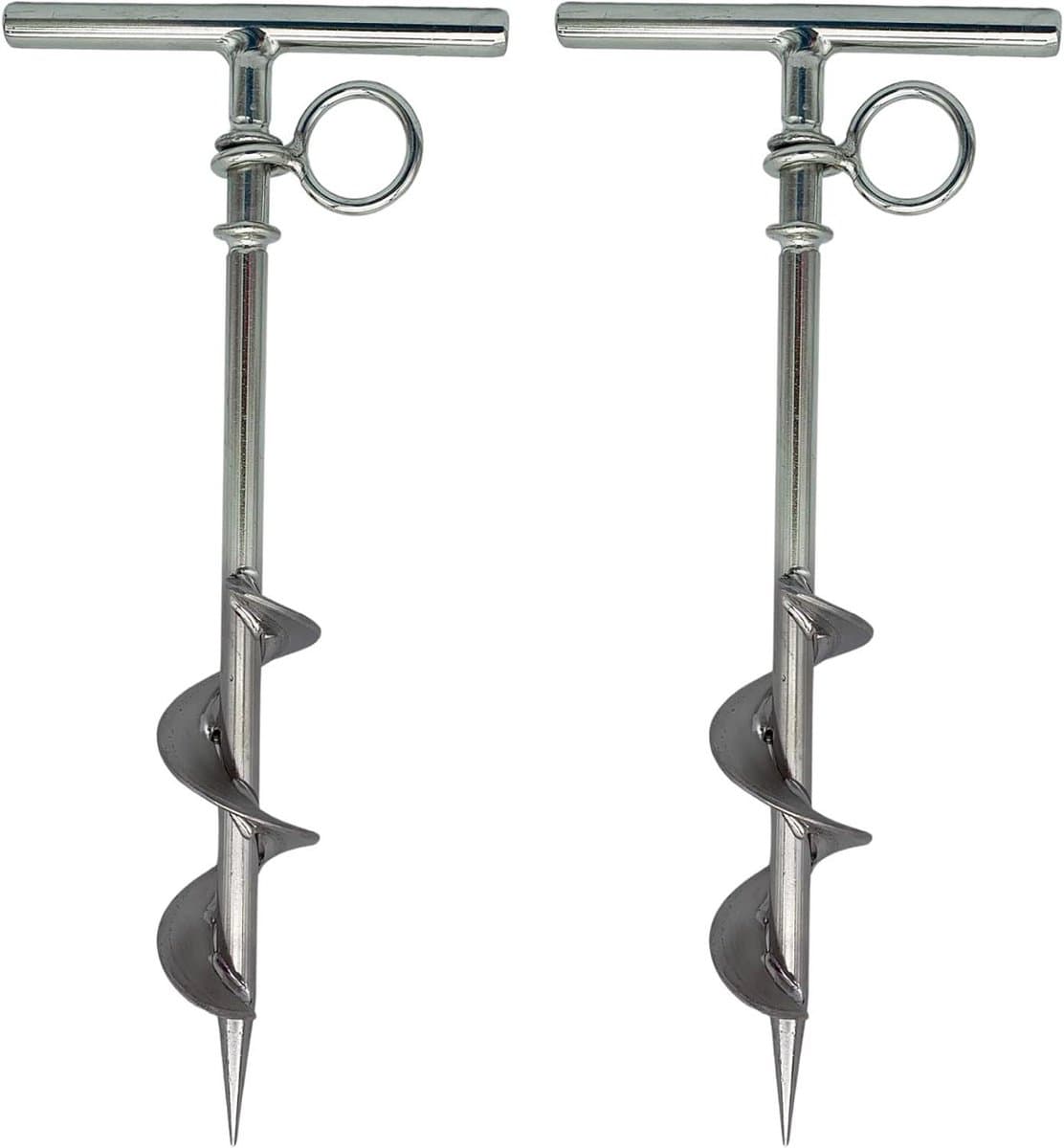 Grondanker RVS - Ankerpaal Tentstok - Kamperen Vastzetten - Lange Spiraalvorm - 27 cm - Zilverkleurig — afbeelding 1