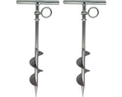 Grondanker RVS - Ankerpaal Tentstok - Kamperen Vastzetten - Lange Spiraalvorm - 27 cm - Zilverkleurig