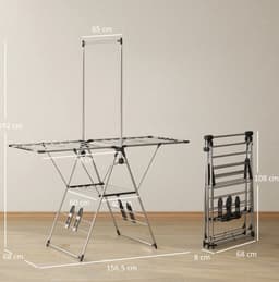 MEUNIQ droogrek staand opvouwbaar 156,5 x 68 x 192 cm met verstelbare vleugels, 4 schoenhouders, meerlaagse droogruimte, RVS, zilver — thumbnail 2