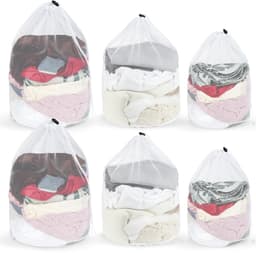 6 stuks waszakken, 50 x 60 cm, 40 x 50 cm, 30 x 40 cm, wasnet voor wasmachine met trekkoord, herbruikbaar wasnet, groot, waszak van netstof voor thuis, reizen, hotel, studentenhuis — thumbnail 1