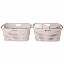 Wasmand met hengsel - 2x - 38 liter - 60 cm - creme - Draagwasmanden - Wasgoedmand - Mand met handvatten — thumbnail 1