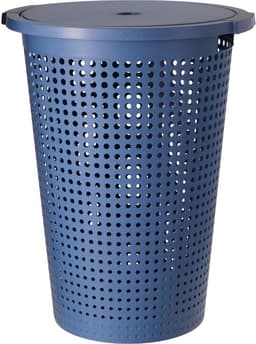 Storage Solutions Wasmand met deksel - blauw - 35 liter - 40 x 52 cm - kunststof - rond - wasbox - mand voor wasgoed — thumbnail 2