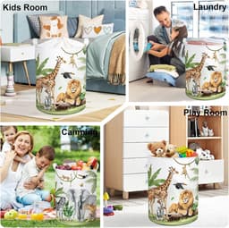 Dieren Kinder Wasmand Opvouwbaar voor Jongens Meisjes Giraffe Leeuw Groot Kleding Speelgoed Opbergmand voor Kinderkamer Bad, Aap, 63L — thumbnail 5
