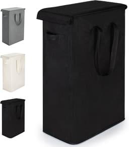 Wasmand met Deksel 55L Wasverzamelaar met Lange Handgreep Opvouwbare Dunne Wasmachine Oxford Doek Opbergmand met Handvat, Geschikt voor Wasruimte, Slaapkamer, Badkamer (Zwart) — thumbnail 1