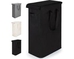 Wasmand met Deksel 55L Wasverzamelaar met Lange Handgreep Opvouwbare Dunne Wasmachine Oxford Doek Opbergmand met Handvat, Geschikt voor Wasruimte, Slaapkamer, Badkamer (Zwart)