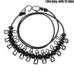 2 stuks - Waslijn - Waslijn camping - Elastische waslijn met Wasknijpers - Compact opvouwbaar voor kamperen, reizen en balkongebruik - 1,8m - Zwart + Blauw — thumbnail 5