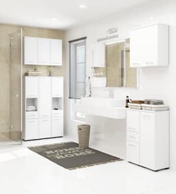 Wasmachinekast - Ombouwkast Droger - Opbergen Badkamer - Met 2 Deuren - 64 x 180 x 30 cm - Wit — thumbnail 4