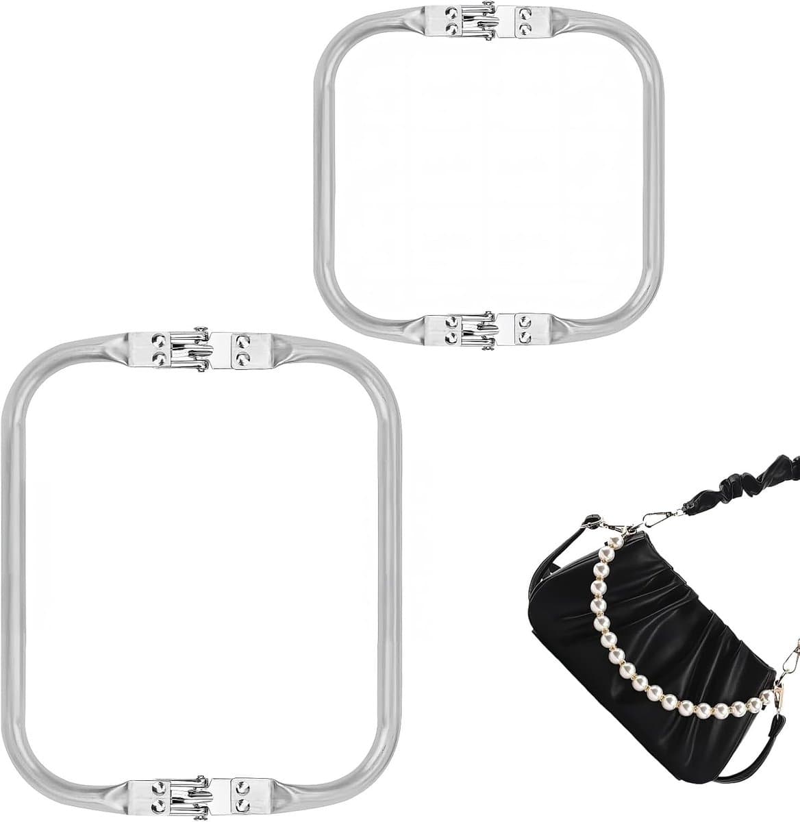 Haakzakken Set - Kusbevestiging Sluitingen - Tassen Maken - U-vormig Frame - Set van 2 - Aluminiumkleur — afbeelding 1