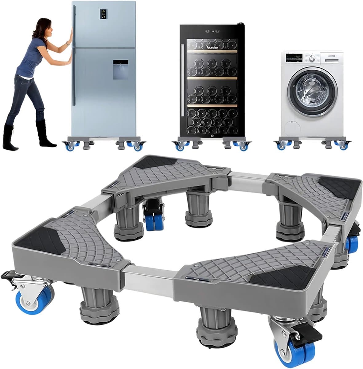 Wasmachine Onderstel - Onderstel - Wasmachine Verhoger - met 4 Wielen - Draagkracht 200KG - Verstelbare - Antislip en Schokbestendig - Grijs — afbeelding 1