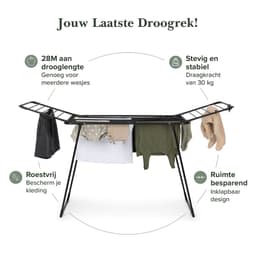 Jubbly® - Droogrek Inklapbaar - Wasrek Staand - 28M Drooglengte - Roestvrij - Zwart — thumbnail 2