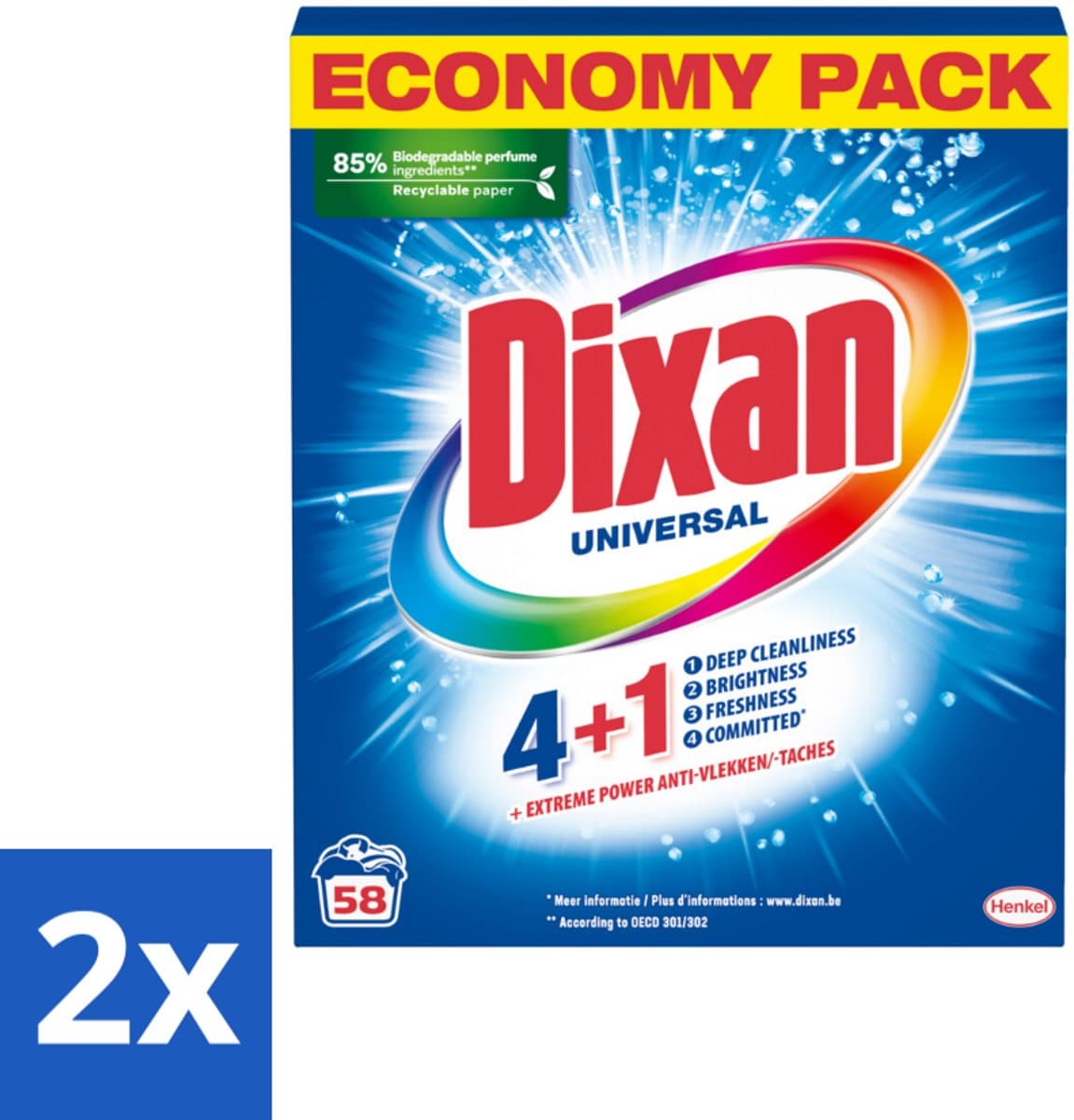 Dixan - Waspoeder - Voor universele was - 58 wasbeurten - Voordeelverpakking - 2 stuks — afbeelding 1