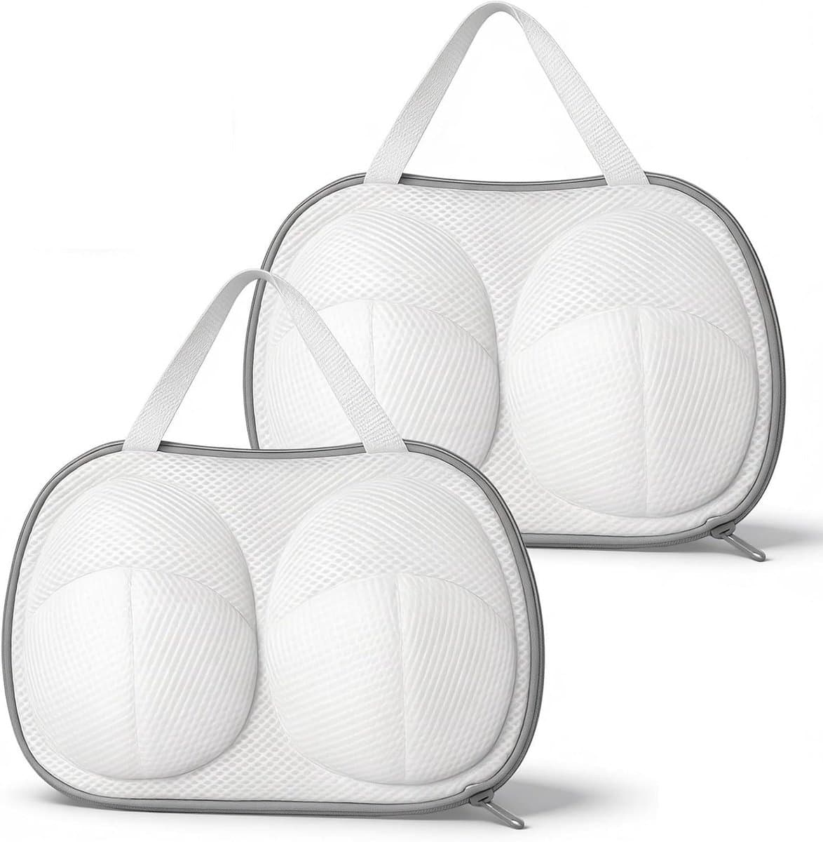 Wasnetjes met ritssluiting - Grijs - 32 x 19 cm - Polyester waszakken met cup-ondersteuning - Voor beha's en ondergoed — afbeelding 1