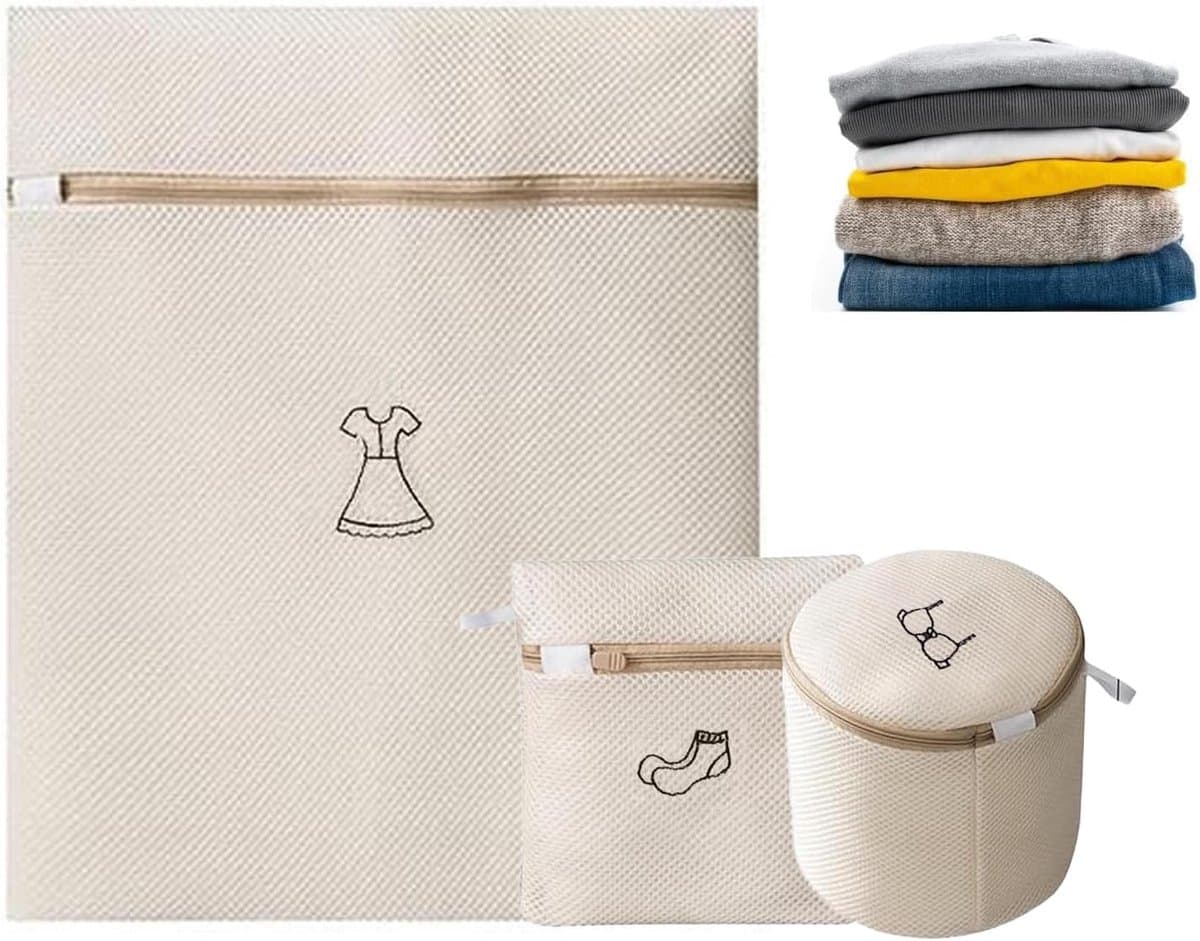 SnelShoppen - Set van 3 wasnetten voor wasmachine – waszak voor beha, ondergoed, lingerie, sokken, jurk, 3-delige waszakset met ritssluiting voor veil — afbeelding 1