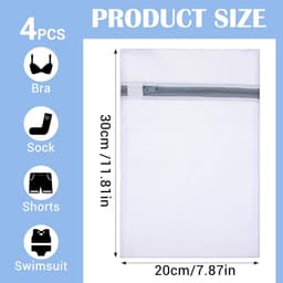 SnelShoppen - 4 stuks netwaszakken voor wasmachine 30 x 20 cm, waszak voor ondergoed, lingerie, sokken met veilige ritssluiting, duurzame polyester wa — thumbnail 5