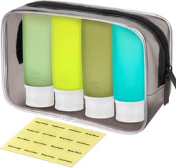 Reisflessen voor toiletartikelen, 90 ml reiscontainers voor toiletartikelen, lekvrije BPA-vrije CAA goedgekeurde knijpbare siliconen buisjes reisaccessoires met etiketten groen — thumbnail 1