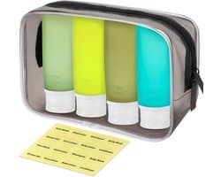 Reisflessen voor toiletartikelen, 90 ml reiscontainers voor toiletartikelen, lekvrije BPA-vrije CAA goedgekeurde knijpbare siliconen buisjes reisaccessoires met etiketten groen