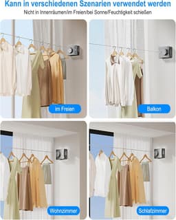 SnelShoppen - Uittrekbare Kledinglijn, Roestvrij Staal, 5.1m Verstelbare Waslijn voor Binnen & Buiten, Ideaal voor Balkon, Berging, Wasruimte (Grijs) — thumbnail 5