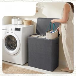Zavio® Wasmand 3 Vakken - Wassorteerder - Wasmand - Antraciet — thumbnail 3