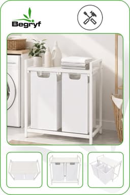 Begryf Wasmand - metaal stof - wit 92 l - 2 wakken - bovenplank - 73 x 33 x 71 cm - 92l — thumbnail 2