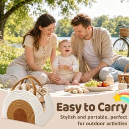 SnelShoppen - Opbergmand voor baby's - Draagbare katoenen luiermand met vakken en handgrepen - Wit - Perfect voor pasgeboren kinderen - Ruimtebesparen — thumbnail 4