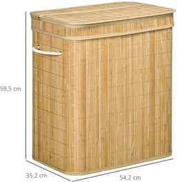 HHHK - Wasmand - Wasmand met Deksel - 90 Liter - Wassorteerder - Waszak - 35x54x59,5cm - Bamboe - Uitneembare Waszak - Met Deksel — thumbnail 2