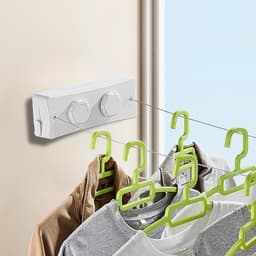 waslijn voor binnen, twee lijnen, niet doorhangende wasrek, wandmontage, waslijn voor balkon, waskeuken, hotel, badkamer, slaapkamer, roestvrijstalen touw (wit) — thumbnail 2