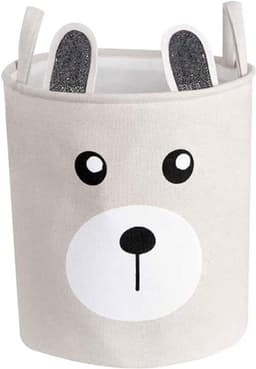 Grote Waterdichte Canvas Opbergmand voor Kinderen - Opvouwbare Ronde Wasmand met Handgrepen - Baby en Kleuters - Beige — thumbnail 1