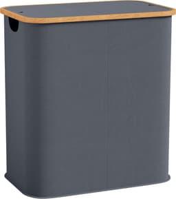 80L opvouwbare dubbele wasmand met deksel, gegroefde handgrepen, wasmand voor badkamer, slaapkamer, wasruimte, grijs — thumbnail 1
