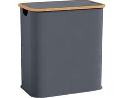 80L opvouwbare dubbele wasmand met deksel, gegroefde handgrepen, wasmand voor badkamer, slaapkamer, wasruimte, grijs