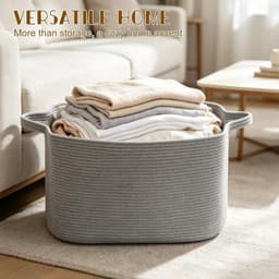 gevlochten, 50 liter, opbergmand met handgrepen, wasverzamelaar, handgemaakt, mand voor het opbergen van dekens, speelgoed, knuffeldieren, kleding, 46 x 36 x 30 cm, grijs — thumbnail 4