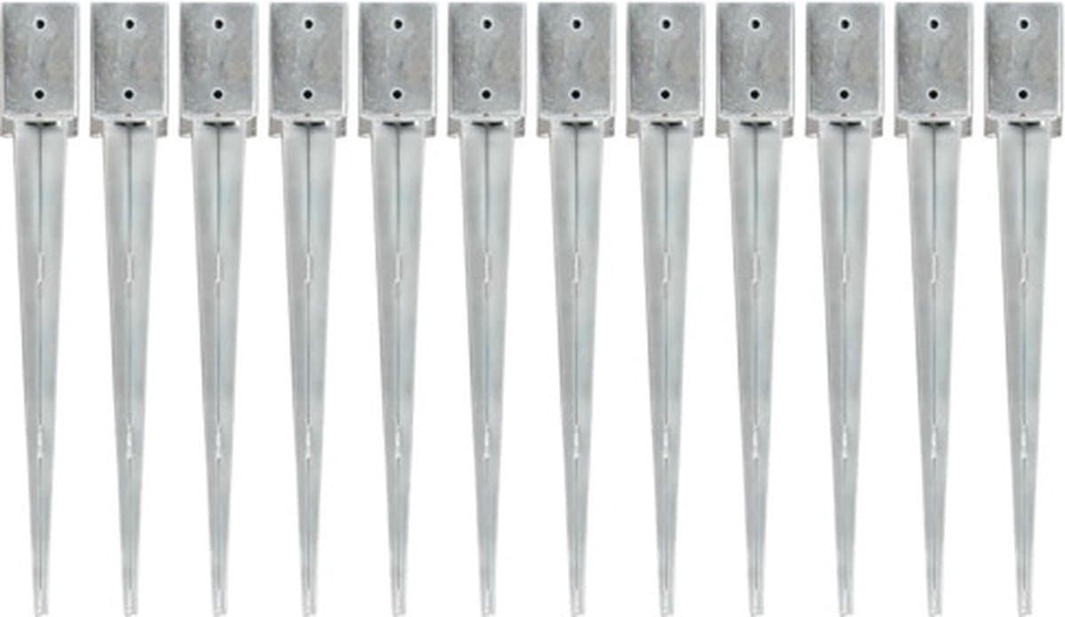 vidaXL - Grondpinnen - 12 - st - 9x9x75 - cm - gegalvaniseerd - staal - zilverkleurig — afbeelding 1
