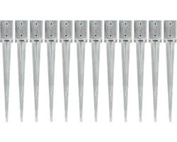 vidaXL - Grondpinnen - 12 - st - 9x9x75 - cm - gegalvaniseerd - staal - zilverkleurig