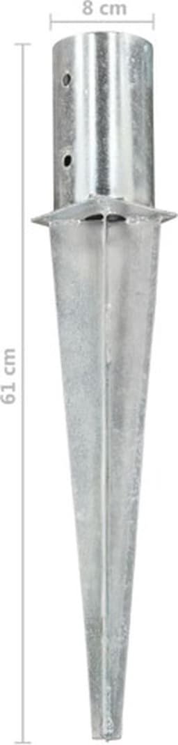vidaXL - Grondpinnen - 2 - st - 8x61 - cm - gegalvaniseerd - staal - zilverkleurig — thumbnail 2