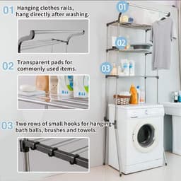 Wasruimte plank boven het toilet/wasmachine - opbergrek badkamer organizer met kleding hangende staaf - grijs Wasmachine rek — thumbnail 3