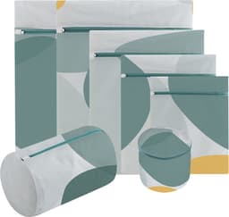 Waszakken - 7-pack waszakken met rits - Mesh waszakken voor wasmachines - Fijne mesh en grote mesh herbruikbare waszakken - voor delicate shirts, sokken, ondergoed, bh's, lingerie, babykleding - 70g fijnmazig - geometrisch groen — thumbnail 1