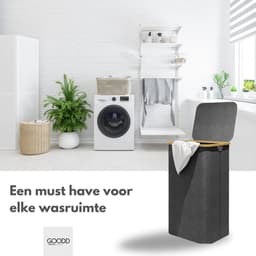 GOODD® - Wasmand - Wasmand 3 vakken - Wasmand met deksel - Wassorteerder - Donker Grijs - 160 Liter — thumbnail 5