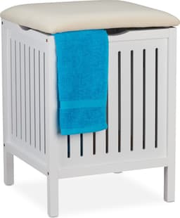 wasmand kruk - 40 liter - hout - 55 x 41 x 41 cm - badkamerkruk - op poten — thumbnail 1
