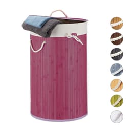 wasmand bamboe - 70 l - opvouwbaar - met deksel en katoenen waszak - Ø 41 cm - paars — thumbnail 1