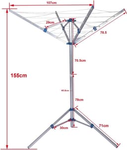 Droogmolen met Voet voor Camping & Thuis - Wasrek Staand - Droogrek Inklapbaar - Zilver met Blauw — thumbnail 2